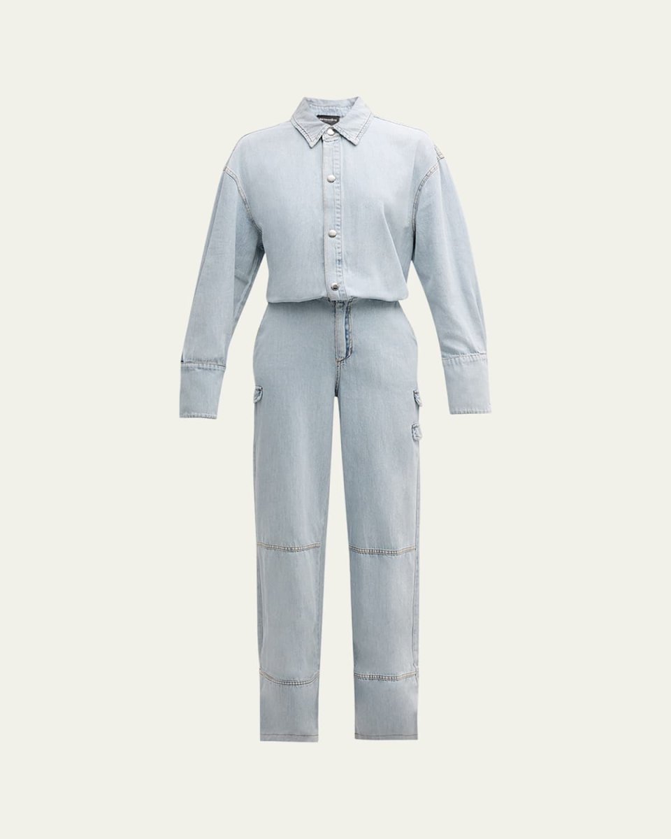 Russo Wide-Leg Long-Sleeve Denim Jumpsuit